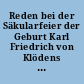 Reden bei der Säkularfeier der Geburt Karl Friedrich von Klödens am 21. Mai 1886
