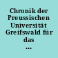 Chronik der Preussischen Universität Greifswald für das Jahr ...