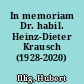 In memoriam Dr. habil. Heinz-Dieter Krausch (1928-2020)