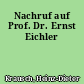 Nachruf auf Prof. Dr. Ernst Eichler