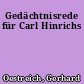 Gedächtnisrede für Carl Hinrichs