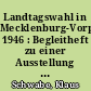 Landtagswahl in Mecklenburg-Vorpommern 1946 : Begleitheft zu einer Ausstellung im Landtag Mecklenburg-Vorpommern